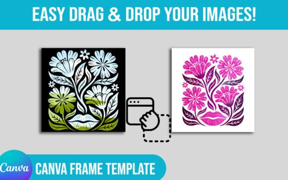 Boho Floral Flowers Canva Frame Template for Creative Designs