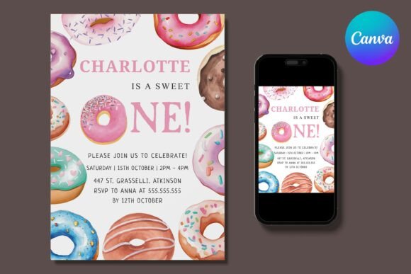 Colorful Donut 1st Birthday Party Invite: A Sweet Design for Milestone Moments