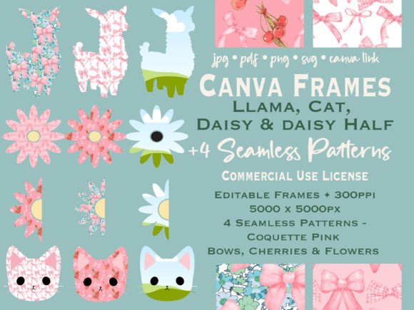 Llama Daisy Cat Canva Frame: Unlock Whimsical Design